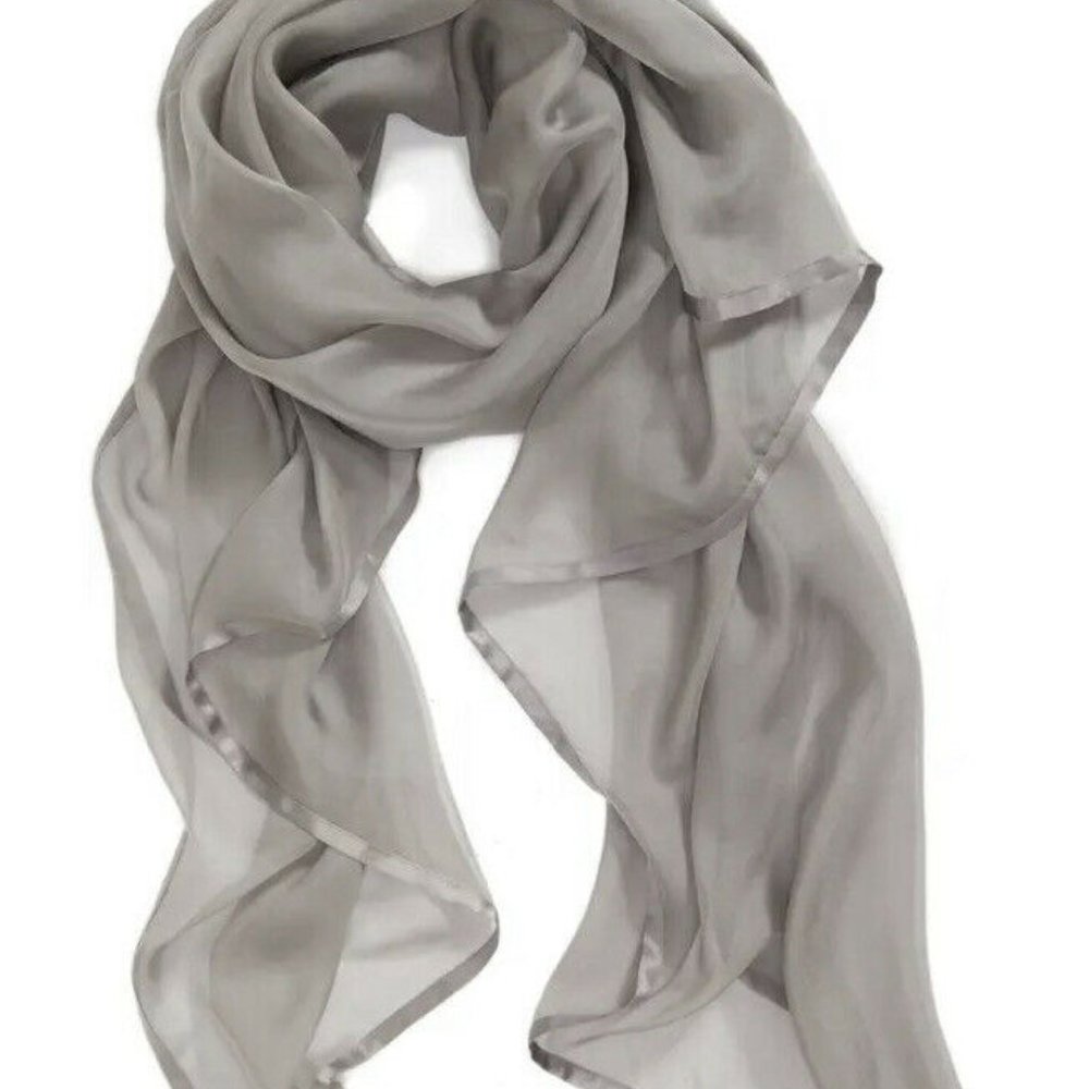 Nordstrom Satin Border Silk Chiffon Scarfy in Gray #151